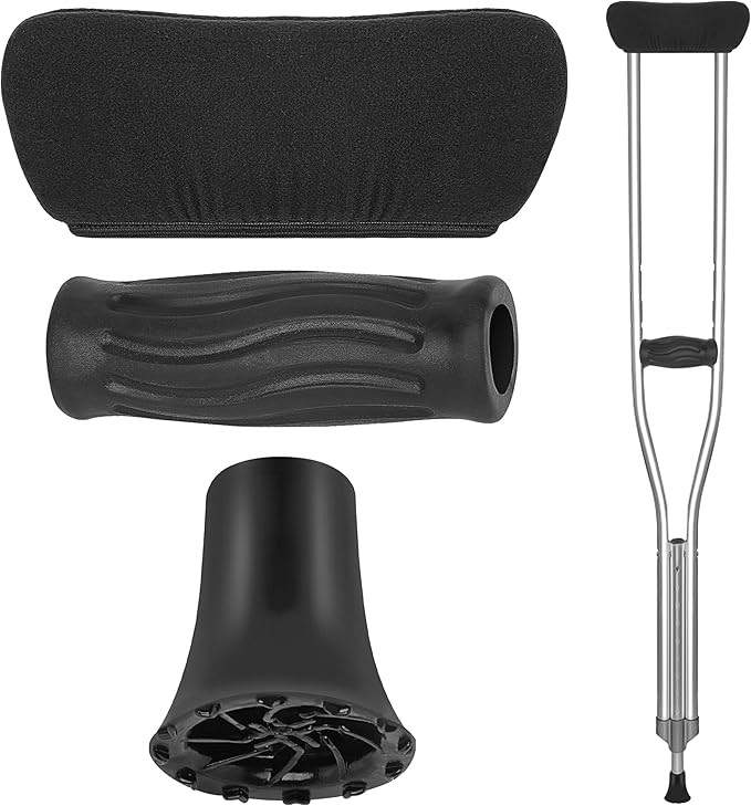 Soft Crutch Pads & Hand Grips/Tips - Comfort Set, Protection Covers, Walking Aid Accessories for Elderly & Young, Padded Support Pillow for Pain Relief (Black)
