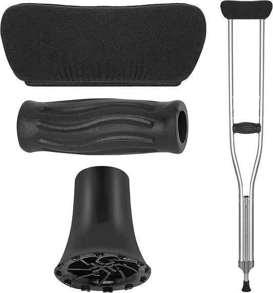 Soft Crutch Pads & Hand Grips/Tips - Comfort Set, Protection Covers, Walking Aid Accessories for Elderly & Young, Padded Support Pillow for Pain Relief (Black)