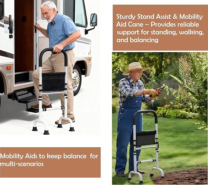 Stand Assist Aid for Elderly; Quad Walking Canes for Seniors; Couch Stand Assist; Aids for Getting Up from Toilet/Recliner/Bed; Height Adjustable 30'' to 36 ''; Soft Handle; 4 Legged feet