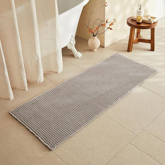 Waffle Runner Rug Bathroom, Long Boho Bathroom Rugs Non Slip Washable Super Absorbent Quick Dry Farmhouse Bath Decor, 60"x24" Light Grey