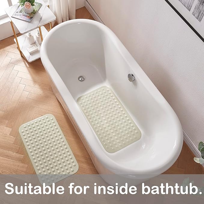 Yanzifly Bathtub Mat Non Slip Bath Mat for Tub Silicone Soft Bath Tub Mat Non Slip Shower Mats, Suction Cups Bath Tub Anti Slip Matt for Family Use, Machine Washable- Beige