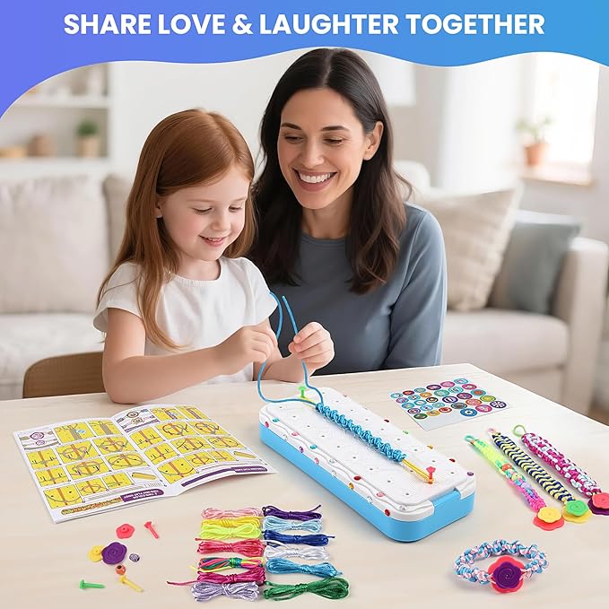 DDAI Friendship Bracelet Making Kits Crafts - Arts & Crafts for Kids Ages 8–12 - Birthday Gifts for 7 9 10 11 12 Years Old Girls Toys, String Bracelet Maker Loom Box for Kids, DIY Gem Stickers