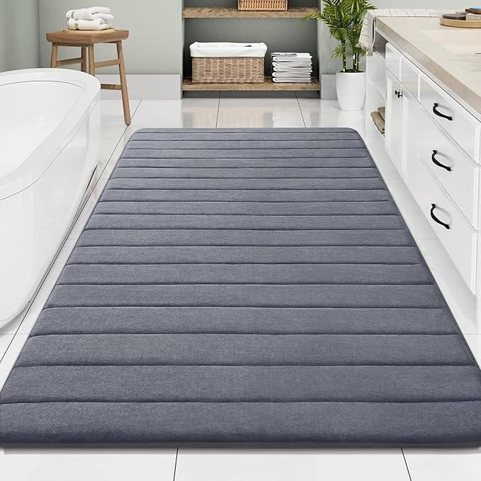 Buganda Memory Foam Bath Mat, 70" x 46", Ultra Soft and Non-Slip Bathroom Rugs, Water Absorbent and Machine Washable Bath Rug Runner for Bathroom, Shower, and Tub, Dark Grey