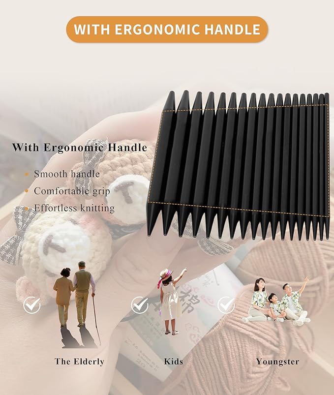 Interchangeable Circular Knitting Needle Set, 9 Pairs of Circular Knitting Needle Set, 3 to 6mm Metal Knitting Needles Set with Ergonomic Handles and Storage Bag, for Weaving Project