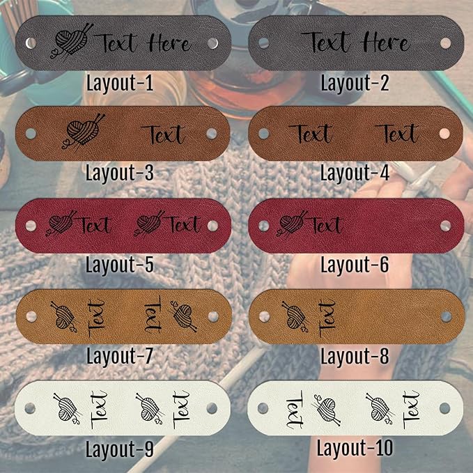 Custom Leather Tags for Crochet Items Personalized Tags for Handmade Items with Rivets Embellishment Knit DIY Craft Accessories-2.5"x0.6"