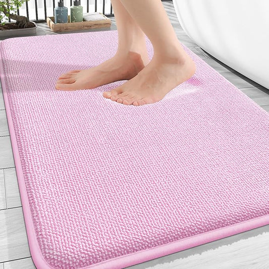 OLANLY Thick Memory Foam Bath Mat Rug 30x20, Extra Soft Absorbent Bathroom Rug, Quick Dry Bath Mats, Non-Slip, Machine Washable Carpet for Bathroom, Tub and Shower, Home Decor Accessories, Pink