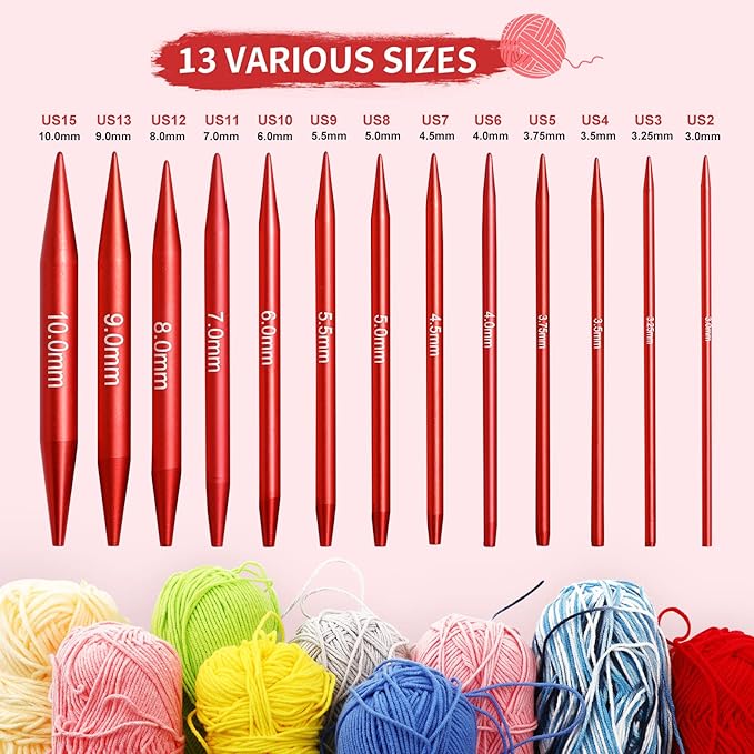 Looen 57 pcs Aluminum Circular Knitting Needles Set with Ergonomic Handles,13 Size Interchangeable Crochet Needles with Storage Case for Small Project (Style 1 New Red)