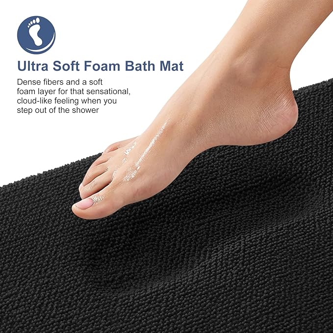 OLANLY Thick Memory Foam Bath Mat Rug 24x16, Extra Soft Absorbent Bathroom Rug, Quick Dry Bath Mats, Non-Slip, Machine Washable Carpet for Bathroom, Tub and Shower, Home Decor Accessories, Black