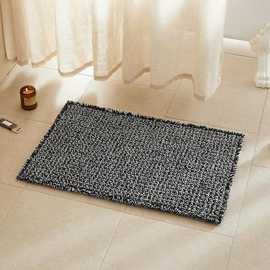 Black and White Bathroom Rugs, Waffle Bath Mat Non Slip Washable Super Absorbent Quick Dry Boho Farmhouse Bathroom Decor, 30"x20" Black and White
