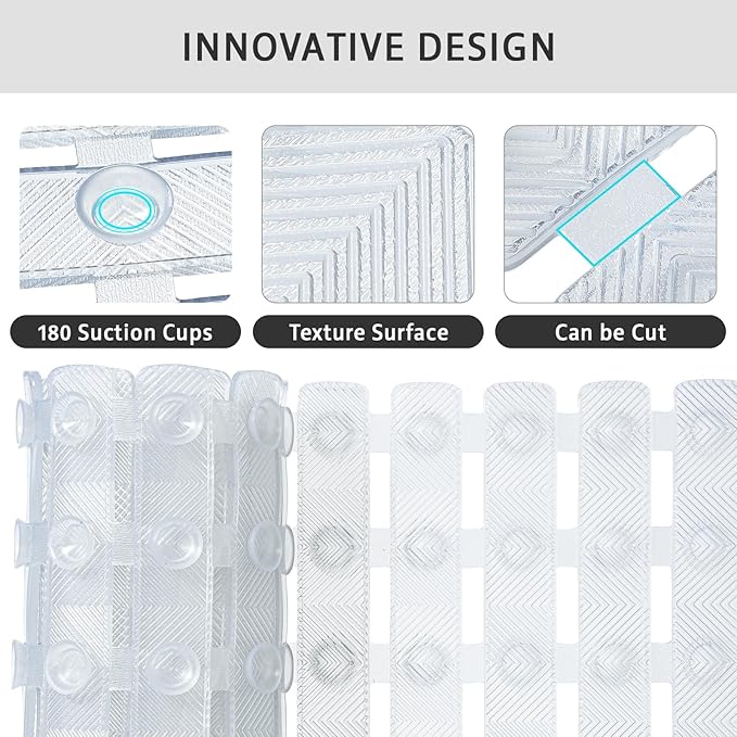 XIYUNTE Shower Mat Non Slip Bath Mat for Tub - 27 X 16 Inch PVC Bathtub Mat Non Slip Shower Mats for Inside Shower, Bath Tub Mat with Powerful Suction Cup, Easy to Cut and Dry, Clear