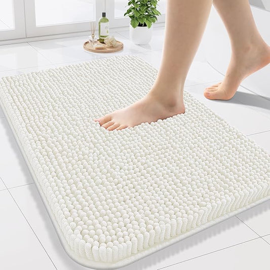 Arotive Bathroom Rugs 24x16, Extra Soft Absorbent Shaggy Chenille Bath Rugs, Machine Washable Rubber Backing Non-Slip Bath Mats for Bathroom Floor Tub and Shower, Home Decor Accessories, Ivory