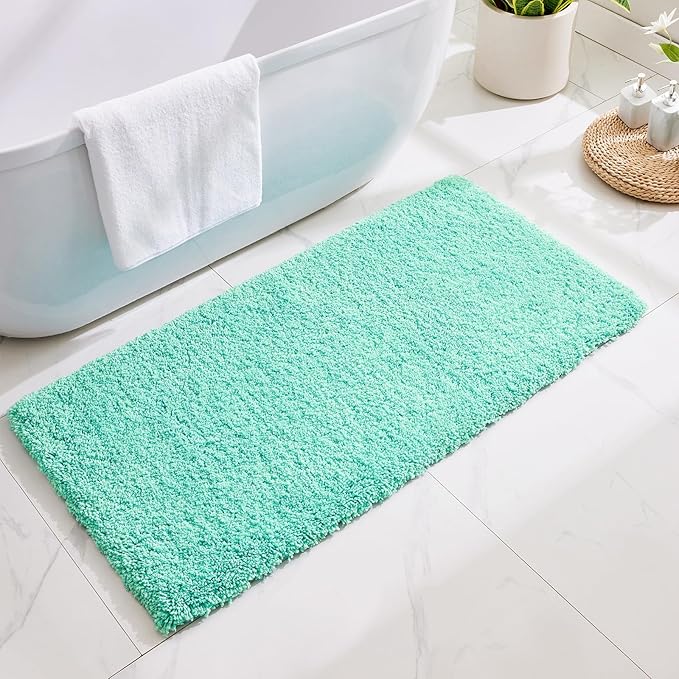 Bathroom Runner Rug 24x59 Spa Blue Non Slip Fluffy Long Bath Mat for Bathroom Floor Washable Plush Luxury Bath Rug for Tub Absorbent Shower Sink Mat Bedside Rug