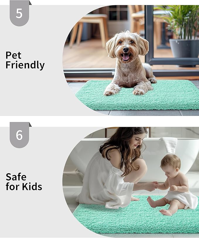 Bathroom Runner Rug 24x70 Spa Blue Non Slip Fluffy Long Bath Mat for Bathroom Floor Washable Plush Luxury Large Bath Rug for Tub Absorbent Runner Rug for Bedside