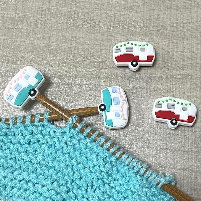 SPANSEE 4 PCS Camper Shape Knitting Needle End Caps, Knitting Needle Stoppers, Stitch Stoppers, Knitting Needle Point Protectors, Knitting Supplies fit Size 3-13 (3.25mm-9mm) Needles
