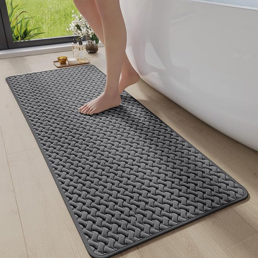 Bathroom Runner Non Slip, Extra Soft Absorbent Quick Dry Bath Mats, Foam Weave Texture Thin Bath Rugs Washable with Rubber Backing, 20" x 59“