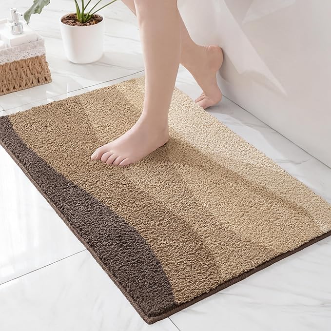 Exclusivo Mezcla Bathroom Rugs Mat 20x30, Extra Soft Non Slip Absorbent Water Microfiber Bath Rugs, Machine Washable Quick Dry Bath Mats for Bathroom Floor, Shower, Home Decor, Waved Camel