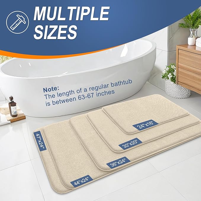 OLANLY Thick Memory Foam Bath Mat Rug 24x16, Extra Soft Absorbent Bathroom Rug, Quick Dry Bath Mats, Non-Slip, Machine Washable Carpet for Bathroom, Tub and Shower, Home Decor Accessories, Sand
