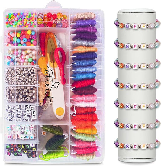 ATTERET 2070Pcs Embroidery Floss Kit for Friendship Bracelets with Alphabet, Pearl, and Large & Small Colored Beads, Tassels & Silver Charms, Great Bracelet Making Kit for Adults