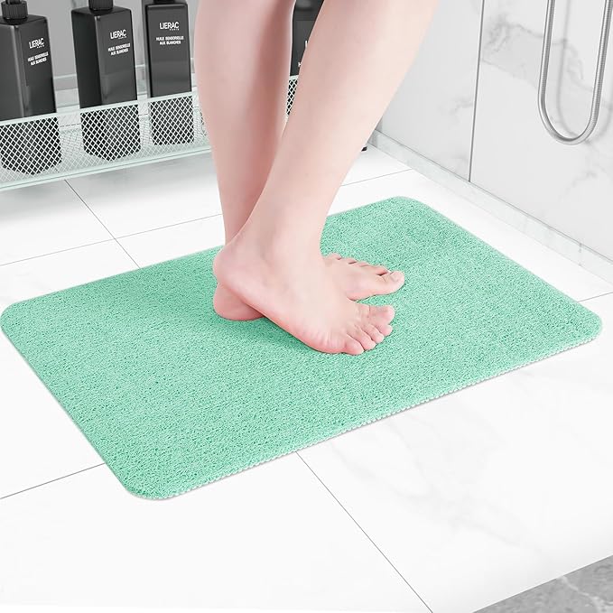 Non-Slip Bathtub Mat, Anti Slip Shower Mat, Fast Drying Bathtub Mats, Foot Scrubber Mat, Anti Slip Mat for Tub, Floor, Bathroom, Kitchen, Home, Hotel (Light Green 24"×16")