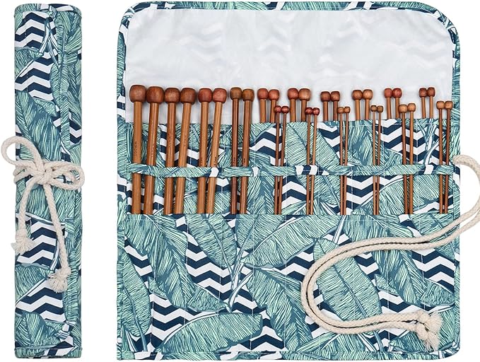 Aeelike 18 Pairs Bamboo Knitting Needles Set - 10 Inches Wooden Knitting Needles Single Point with Roll Bag - Portable Knittings Needle Set for Beginners (2mm - 10mm)