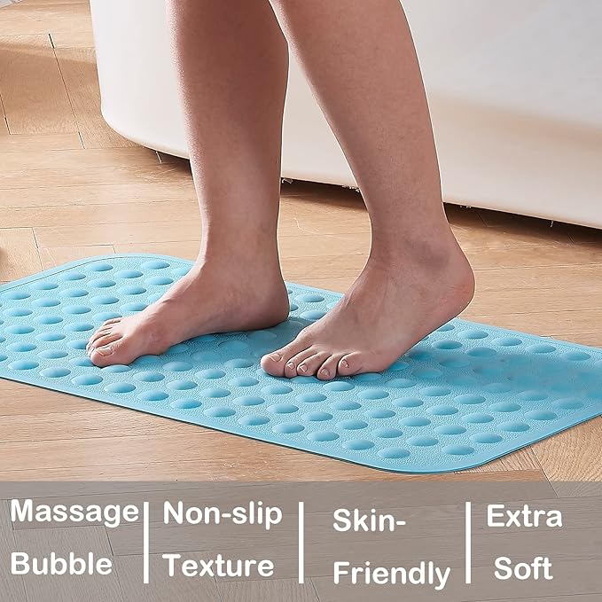 Yanzifly Bathtub Mat Non Slip Bath Mat for Tub Silicone Soft Bath Tub Mat Non Slip Shower Mats, Suction Cups Bath Tub Anti Slip Matt for Family Use, Machine Washable- Blue