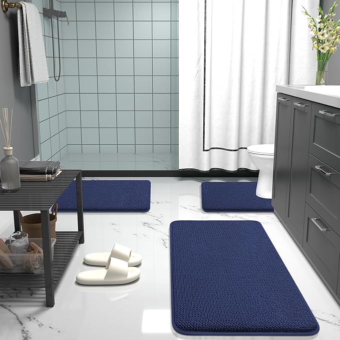 OLANLY Thick Memory Foam Bath Mat Rug 36x24, Extra Soft Absorbent Bathroom Rug, Quick Dry Bath Mats, Non-Slip, Machine Washable Carpet, Tub and Shower, Home Decor Accessories, Twilight Sapphire