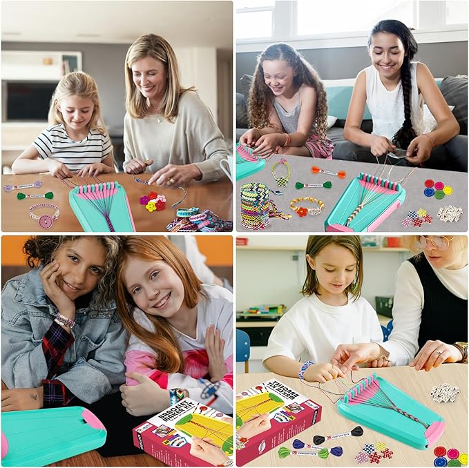 Arts and Crafts for Kids Ages 8-12,Friendship Bracelet Making Kit for Girl,Kids Jewelry Making Kit with 28 Pre-Cut Threads,Christmas Birthday Gifts for Ages 6 7 8 9 10 11 12 Year Old-LightBlue/Pink