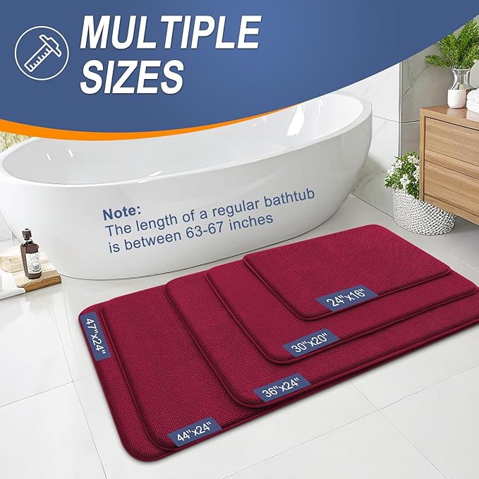OLANLY Thick Memory Foam Bath Mat Rug 47x24, Extra Soft Absorbent Bathroom Rug, Quick Dry Bath Mats, Non-Slip, Machine Washable Carpet for Bathroom, Tub and Shower, Home Decor Accessories, Burgundy