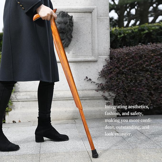 Wooden Walking Cane for Men and Women -Natural Solid Wood, 3 Rubber Tips, Heavy Duty, with Travel Bag- Wooden Walking Stick, Ergonomic Canes for Seniors Unisex Walking Canes