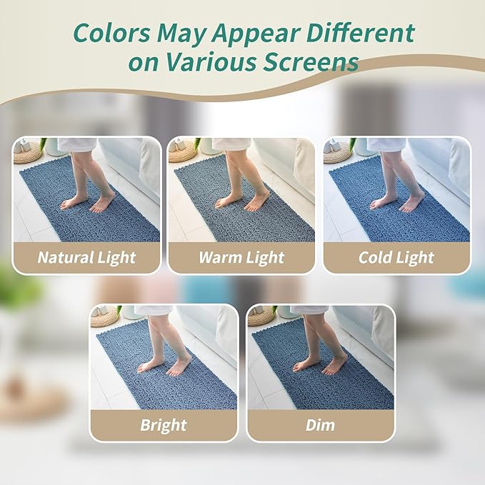 Bathroom Runner Rug 24x70 Non Slip Washable Long Bath Mat for Tub Thick Soft Absorbent Bathroom Floor Mat Large Chenille Bath Rug for Shower, Blue