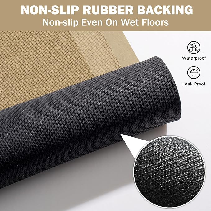 Extra Long Non Slip Bathroom Runner Bath Mat, Rubber Backing Ultra Thin Bath Rug Fit Under Door Quick Dry Super Absorbent Washable Shower Mat for Bathroom Floor Bathtub Sink, Brown 17"x47"