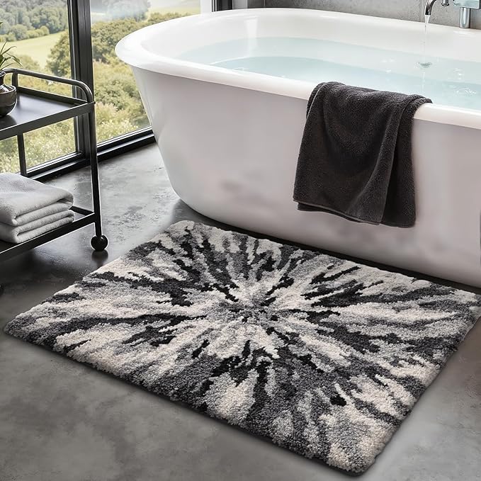 LUMI Bathroom Rugs, Soft Absorbent Bath Mat for Modern Home Decor, Non-Slip Quick-Dry Bath Rug, Machine Washable Floor Mat for Shower and Tub, Entryway, 16"x24", Grey