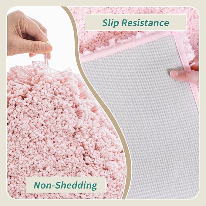 Pink Bathroom Rugs 24x36 Non Slip Fluffy Bath Mat for Bathroom Floor Washable Plush Luxury Bath Rug for Tub Soft Shaggy Absorbent Shower Sink Mat