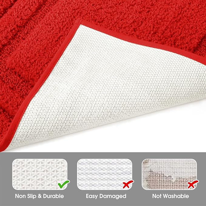 HOMEIDEAS Bathroom Rugs Sets 2 Piece, Super Soft and Absorbent Non Slip Microfiber Machine Washable Bath Mat Set (20"x32"+U20 x24, Red)
