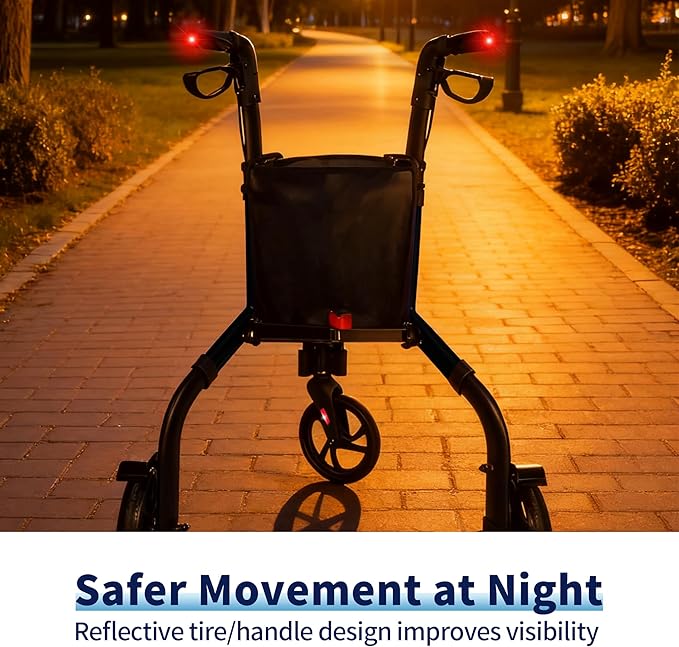 Premium 3 Wheel Rollator Walker for Seniors, Lightweight Foldable Elderly Three Wheeled Rollator with Storage Bag, Aluminum Mobility Aid Rolling Walker