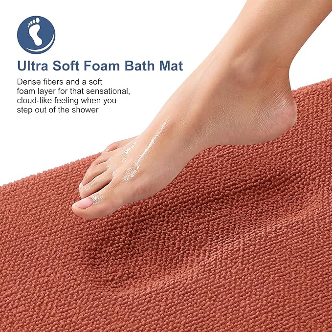 OLANLY Thick Memory Foam Bath Mat Rug 30x20, Extra Soft Absorbent Bathroom Rug, Quick Dry Bath Mats, Non-Slip, Machine Washable Carpet, Tub and Shower, Home Decor Accessories, Rustic Terracotta
