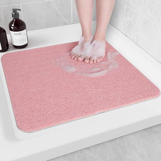Non-Slip Bathtub Mat, Anti Slip Shower Mat, Fast Drying Bathtub Mats, Foot Scrubber Mat, Anti Slip Mat for Tub, Floor, Bathroom, Kitchen, Home, Hotel (Pink 24"×24")