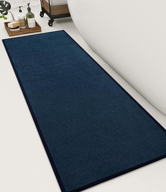 YIHOUSE Bathroom Rugs Mat 16x47, Non Slip Quick Dry Bath Mats for Bathroom Absorbent Ultra Thin Bath Rugs Machine Washable Fit Under Door for Sink, Cabinet, Laundry (Dark Blue, 16"x47")