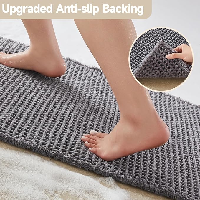 Waffle Runner Rug Bathroom, Long Boho Bathroom Rugs Non Slip Washable Super Absorbent Quick Dry Farmhouse Bath Decor, 72"x24" Grey