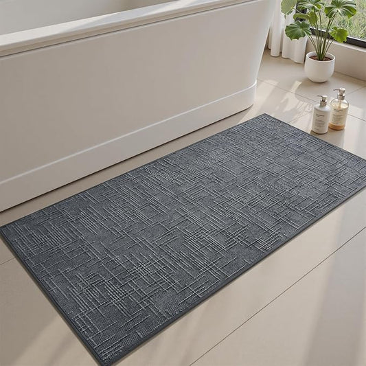 AMOAMI Bath Mat Non Slip Super Absorbent Quick Dry Bath Mats for Bathroom Floor Rubber Backing Washable Bathroom Rugs Modern Woven Jacquard Mat, Beside Tub Bath Rugs, 2'x4', Darkgrey