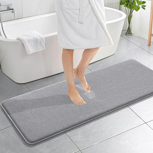 OLANLY Thick Memory Foam Bath Mat Rug 59x20, Extra Soft Absorbent Bathroom Rug, Quick Dry Bath Mats, Non-Slip, Machine Washable Carpet for Bathroom, Tub and Shower, Home Decor Accessories, Grey