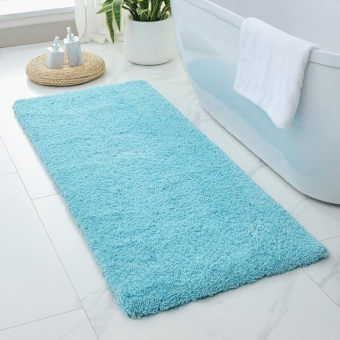 Teal Bathroom Rug 24x48 Non Slip Fluffy Bath Mat for Bathroom Floor Washable Plush Luxury Bath Rug for Tub Soft Shaggy Absorbent Shower Sink Mat