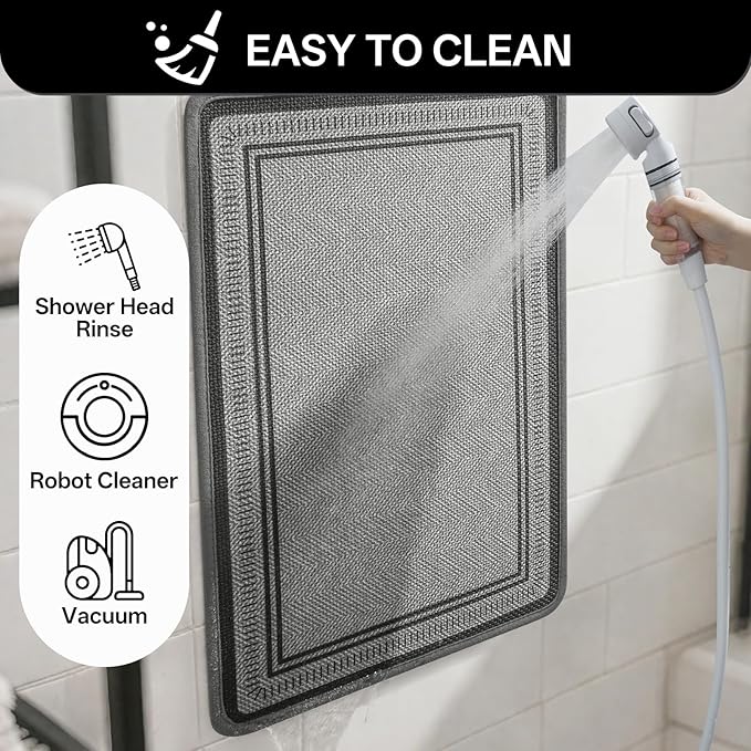 24"×35" Non Slip Bath Mat with Rubber Backing, Absorbent Quick Dry Bath Mats Washable, Low Pile Bathroom Rugs Fit Under Door for Bathroom Floor, Shower and Sink, Grey