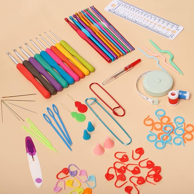 SHAXANO Crochet Hooks Kit with Case, 86-Piece, Ergonomic Crochet Needles Weave Yarn Kits DIY Hand Knitting Art Tools for Beginners and Experienced Crochet Lovers