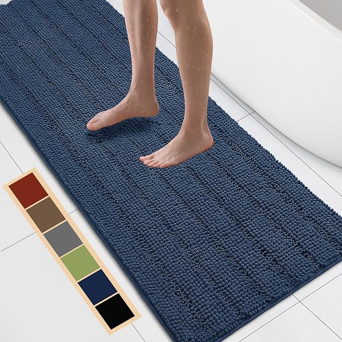 Bcoimo 70"×24" Chenille Bath Mat – Non-Slip with Backing Bath Rug Ultra-Absorbent and Machine Washable Bathroom Mat Quick-Dry Design. Ideal for Bathroom and Tub Areas