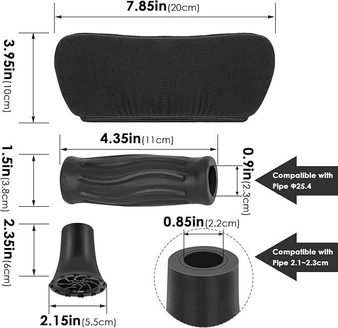 Soft Crutch Pads & Hand Grips/Tips - Comfort Set, Protection Covers, Walking Aid Accessories for Elderly & Young, Padded Support Pillow for Pain Relief (Black)