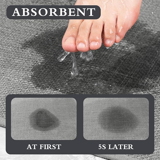 YIHOUSE Grey Bathroom Rug Sets 3 Piece, Absorbent Bath Mat for Bathroom Non Slip Washable, Bathroom Mat Quick Dry, Thin Bath Rug Set for Toilet and Floor