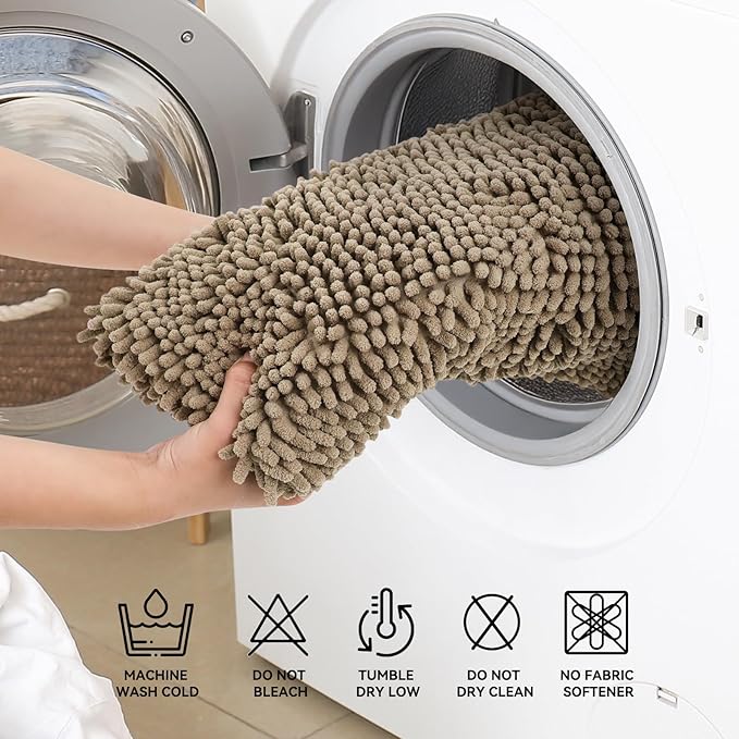 Bcoimo 44"×24" Absorbent Bath Mat, Non-Slip with Backing Chenille Bath Rug and Machine Washable Bathroom Mat Quick-Dry Design. Ideal for Bathroom and Tub Areas