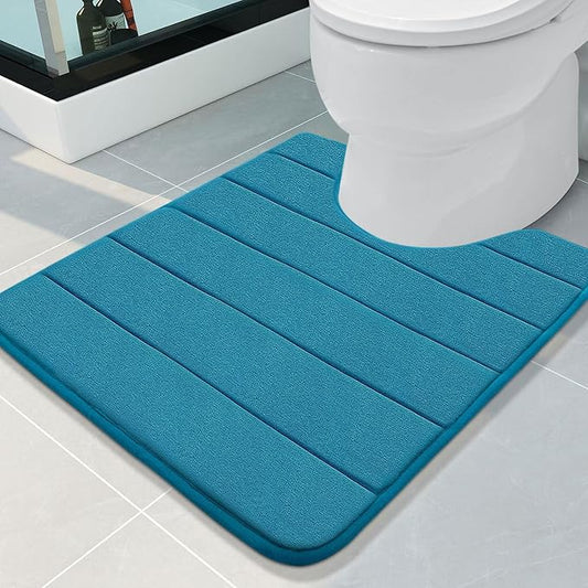 Buganda Memory Foam U-Shaped Contour Toilet Rugs, Non Slip Absorbent, Thick Soft Washable Bathroom Mat, Floor Carpet Bath Rugs Mat for Toilet Base (24" x 20", Peacock Blue)