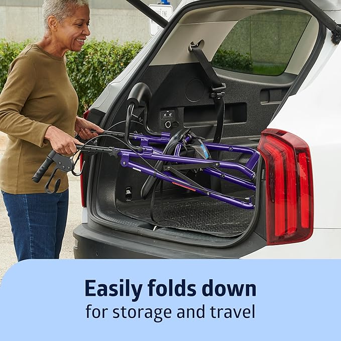 Medline Aluminum Rollator Walker with Seat, Purple, 250 lb. Weight Capacity, Lightweight, 6” Wheels, Foldable, Adjustable Handles, Rolling Walker for Seniors